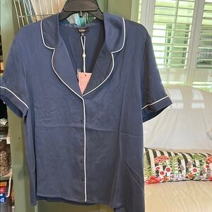 Quince Blue Relaxed Fit Pajama Shirt 100% silk